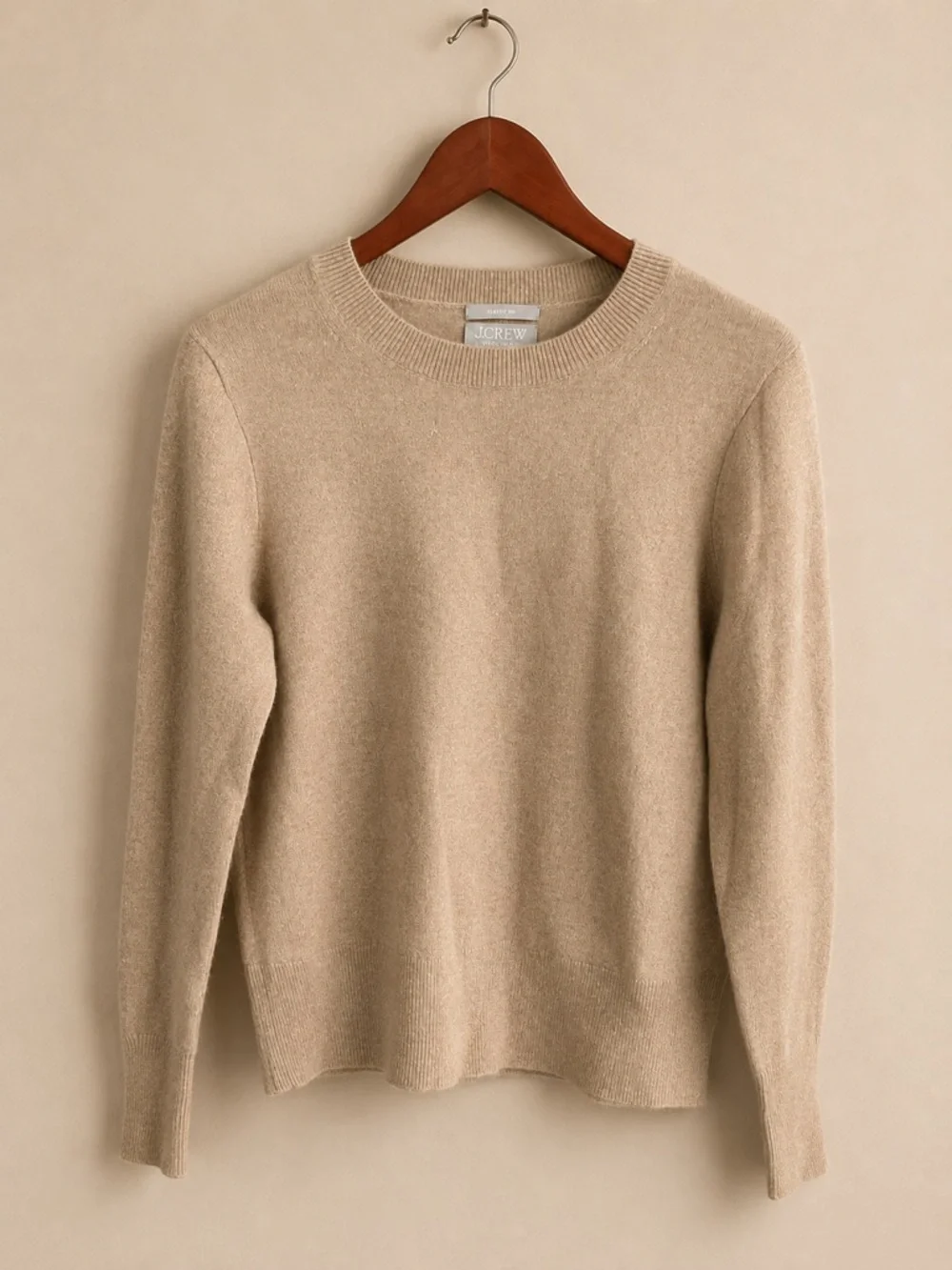 J.Crew Classic Fit 100% Cashmere Sweater Small Camel Beige Luxury Knit